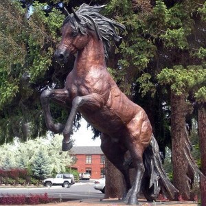 Life size bronze rearing horse sculpture