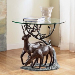 Three Bronze Cast Deer Sculptures As Base Home Coffee Table Animal Statue Tea Table