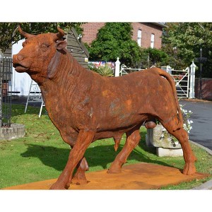 Life size cast iron animal bull sculpture