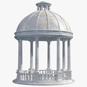 Roman Style Luxury Square Shape White Marble Pavilion Gazebo With Greek Pillars And Baluster Seats