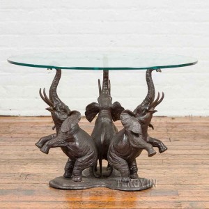 Small Piece Animal Sculpture Home Table Bronze Rhino Statue Base Glass Top Coffee Table