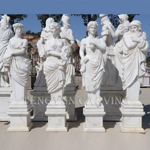 Factory Natural Beige Marble Carving Sculpture Four Seasons Sculptures With Base For Garden