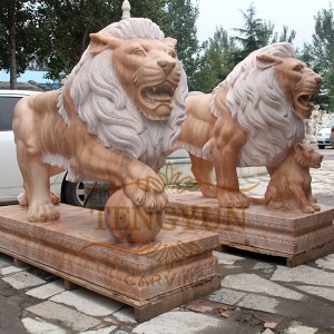 Life size stone animal marble walking lion sculpture