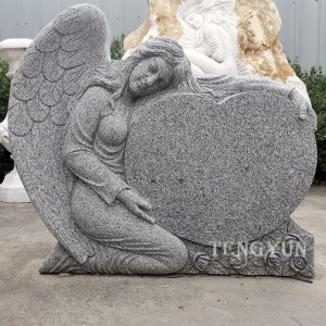 Black Granite Angel With Heart Shaped Headstone Stone Cemetery Monuments
