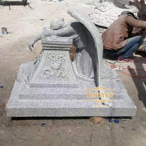 Custom Famous Cemetery Decorative Grey Granite Stone Carved Weeping Kneeling Angel Statue