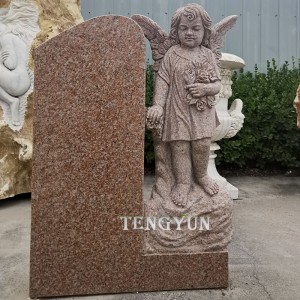 Outdoor Graveyard Cherub Memorial Granite Headstone Little Angel Statue Tombstone For Children