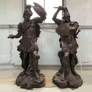Ancient Greek Resin Warrior Statue Fiberglass Life Size Roman Knight With Shield