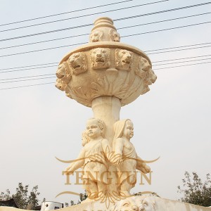 Beige marble carving garden figure fountain