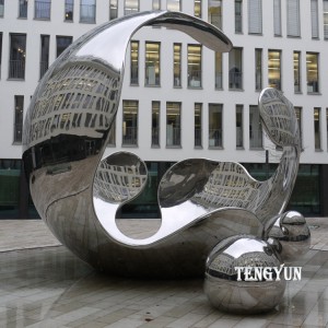Square Decorative Hollow Ball Sculpture Stainless Steel Abstract Sphere Shape Sculpture