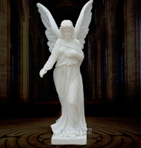 Garden Outdoor White Marble Angel Statue Natural Stone Hand Carved Angel Sculpture For Sale