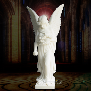 Garden Outdoor White Marble Angel Statue Natural Stone Hand Carved Angel Sculpture For Sale