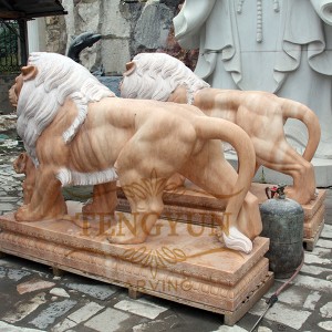 Manufactur Hand Carved Outdoor Garden Decoration Large Life Size Natural Stone Pair Of Marble Lion Sculpture