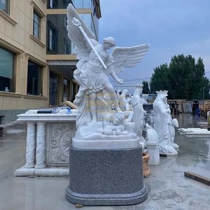 Custom Famous Natural White Marble The Archangel Michael Statue With Granite Base