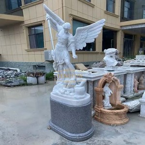 Factory Religious Marble St Saint Michael Statue Life Size Archangel Michael Sculpture