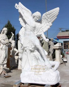 Large Size Famous Angel Statue White Marble Michael Archangel Guardian Sculpture For Sale
