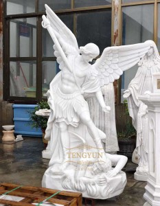 Large Size Famous Angel Statue White Marble Michael Archangel Guardian Sculpture For Sale