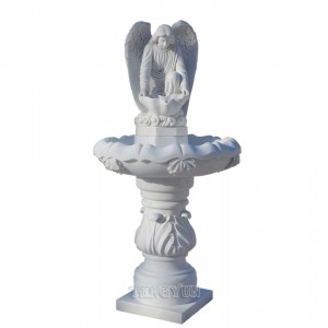 Marble Carved Small Size Kneeling Angel Statue Water Fountain Stone Church Holy Water Fountain