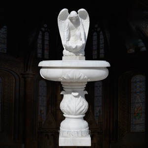 Marble Carved Small Size Kneeling Angel Statue Water Fountain Stone Church Holy Water Fountain