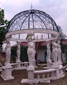 Outdoor Garden Large Size Sunset Red Marble Roman Eight Lady Statues Stone Gazebos