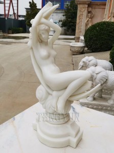 Small Size White Marble Nude Female Statue With Moon Desktop Goddess Sculpture