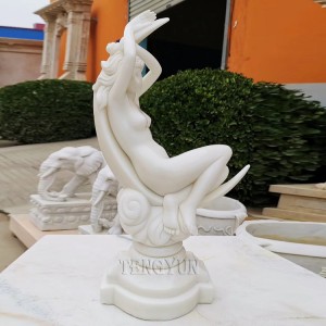 Small Size White Marble Nude Female Statue With Moon Desktop Goddess Sculpture