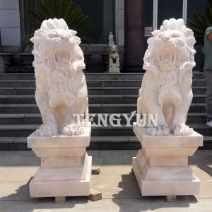 Garden Decorative Marble Lion Statue Pair Of Roaring Stone Carving Lion Sculpture For Sale