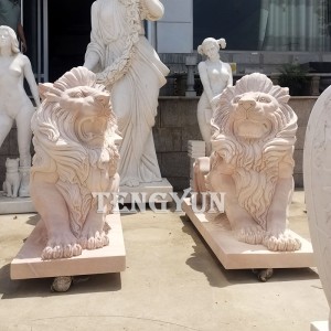 Chinese Stone Lion Sculptures Pair Of Outdoor Decor Hand Carved Garden Animal Ornaments