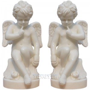 Home Decorative Statues Stone Cherub Hand Carved Small White Marble Sitting Cupid Little Angel Sculpture