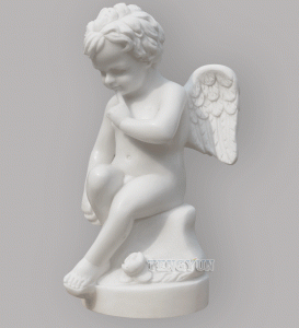 Home Decorative Statues Stone Cherub Hand Carved Small White Marble Sitting Cupid Little Angel Sculpture