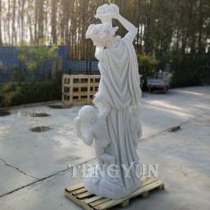 Marble Mother And Boy Statues Stone Carving Dancing Lady With Children Sculpture For Outdoor