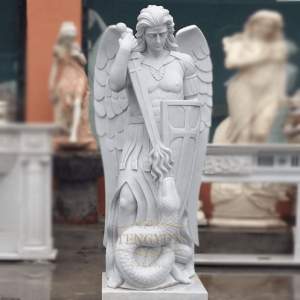 Outdoor Decor White Marble St. Michael The Archangel Prayer Statue Garden Church Statues For Sale