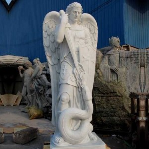 Outdoor Decor White Marble St. Michael The Archangel Prayer Statue Garden Church Statues For Sale