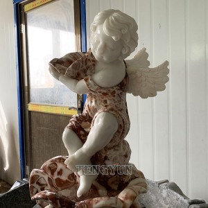 Outdoor garden decorative natural marble hand carved small angel statue cherub water fountain