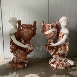 Garden Pair Of Female Statue Flower Pot Marble Sculptures For Outdoor