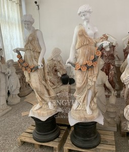 Garden outdoor decor natural marble flower lady statue hand carved mix marble female figure sculpture