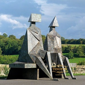 Famous Outdoor Park Decorative Replica Lynn Chadwick Figures Man And Woman Sitting On Bench Abstract Statue