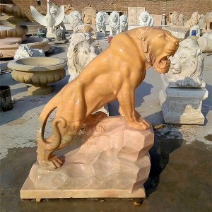 Garden yard ornament life size natural stone marble carved tiger statue