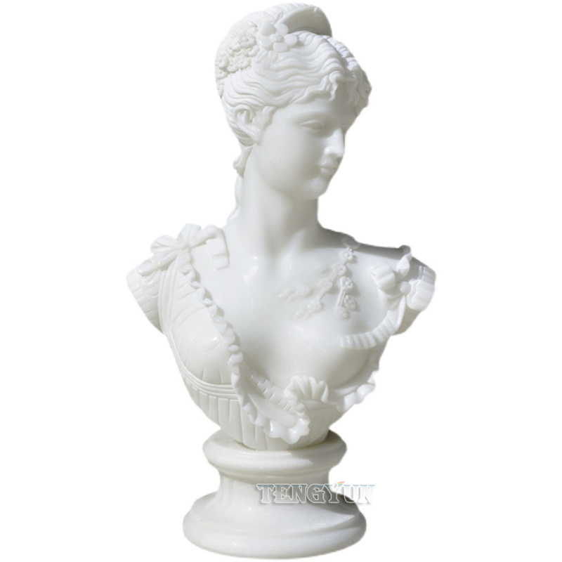 natural white marble bust femal bust head statue (1)