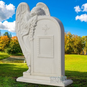 White Marble Sad Angel Statue Stone Tombstone For Cemetery