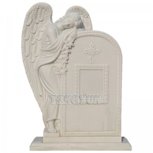 White Marble Sad Angel Statue Stone Tombstone For Cemetery