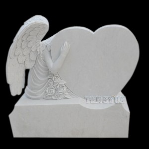 Life Size Marble Sad Angel Statue Heart Headstone Sitting Angel Sculpture For Cemetery Decoration