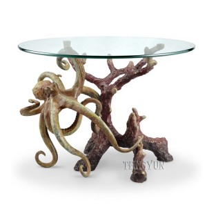 Metal Octopus Sculpture Table Home Decorative Bronze Animal Base Coffee Table