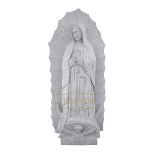 Outdoor Decorative Church Grey Granite Carved Mary Of Guadalupe Statues For Sale