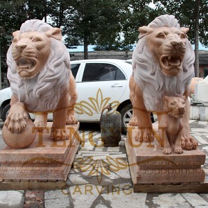 Manufactur Hand Carved Outdoor Garden Decoration Large Life Size Natural Stone Pair Of Marble Lion Sculpture