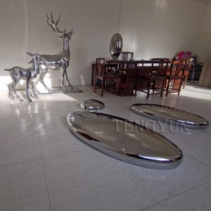 Garden Outdoor Decorative Mirror Polished Stainless Steel Cobblestone Ellipse Sculptures Metal Stone For Sale
