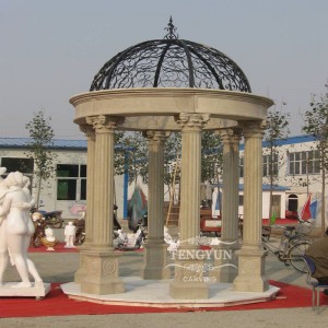 Large Size Natural Stone Yellow Marble Pavilion Garden Carved Sandstone Gazebo for Park Ornament