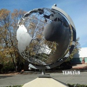 Decorative Metal Globe Sculpture Stainless Steel Outdoor Terrestrial Globe Statue For Sale