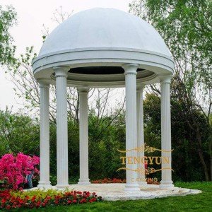 Discount Price Hand Carved Natural Stone White Marble Garden Gazebo Pavilion
