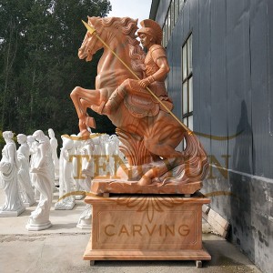 Roman stone marble warrior ridding horse sculpture