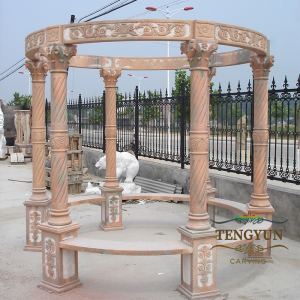 Outdoor Decorative Classic 3M Sunset Red Marble Gazebo With Six Pillars